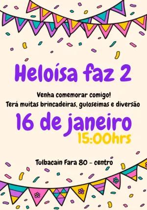 Convite de Aniversário Bandeirinhas Coloridas para Editar Online