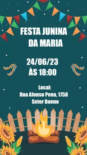 Convite Festa Junina Ilustrado com Fogueira para Editar