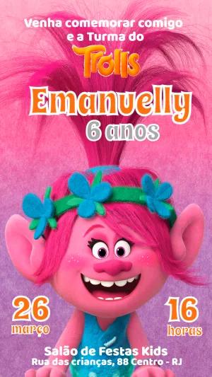 Convite de Aniversário Trolls com Poppy para Editar Online