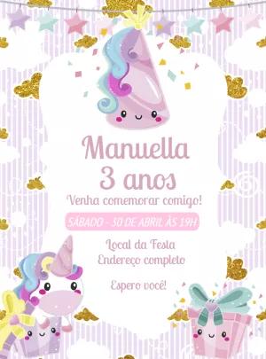 Convite Aniversário Unicórnio Fofo para Editar Online