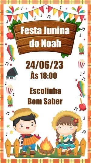 Convite Festa Junina com Personagens Caipiras para Editar