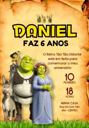 Convite de Aniversário Shrek com Personagens para Editar Online