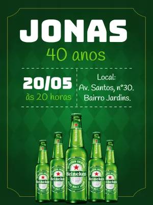 Convite de Aniversário Tema Heineken para Editar Online