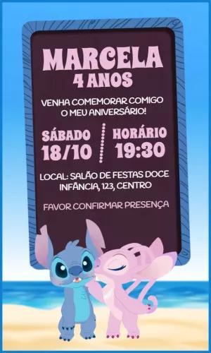 Convite Aniversário Stitch e Angel para Editar Online