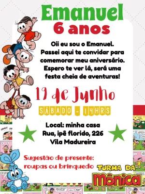 Convite de Aniversário Turma da Mônica para Editar Online