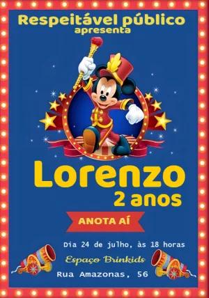 Convite Aniversário Circo do Mickey Mouse para Editar Online