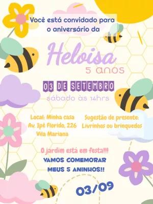 Convite Aniversário Jardim Abelhinhas para Editar Online