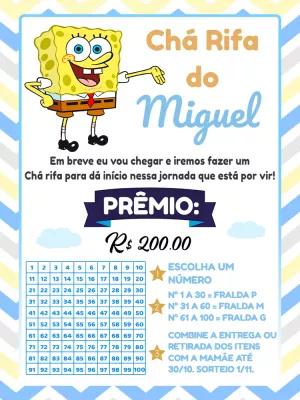 Convite Chá Rifa Bob Esponja para Editar Online