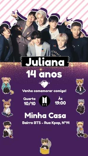 Convite Aniversário Kpop BTS com Foto para Editar Online