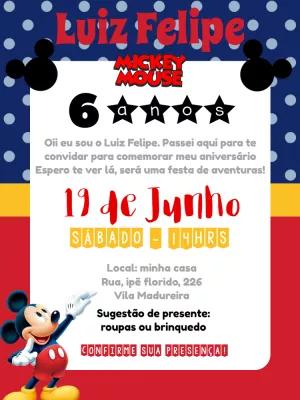 Convite de Aniversário Mickey Mouse para Editar Online