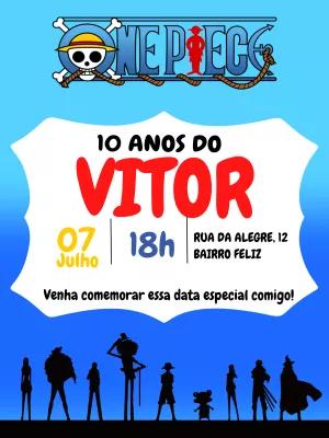 Convite de Aniversário One Piece com Piratas para Editar Online