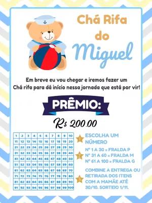 Convite Chá Rifa Ursinho Marinheiro Editável Online