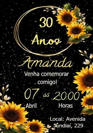 Convite Aniversário Girassol Elegante para Editar e Imprimir