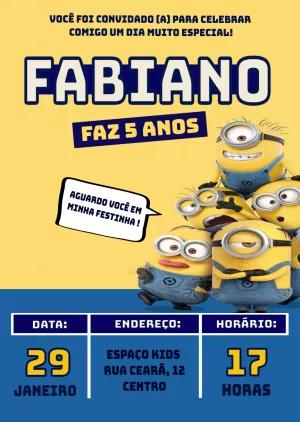 Convite de Aniversário Minions Editável para Imprimir