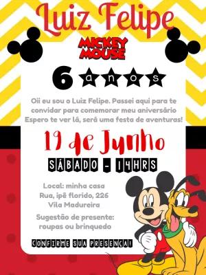 Convite de Aniversário Mickey Mouse para Editar Online