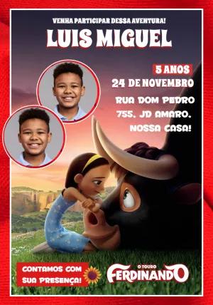Convite Aniversário Touro Ferdinando com Foto para Editar
