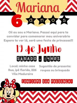 Convite de Aniversário Minnie Mouse Vermelha para Editar Online
