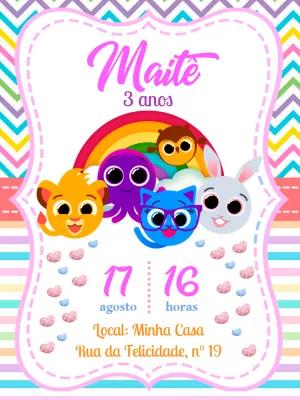 Convite Aniversário Bolofofos com Personagens para Editar Online