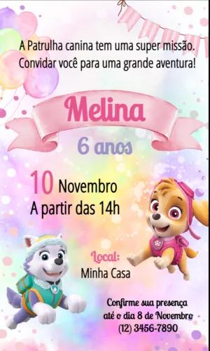 Convite de Aniversário Patrulha Canina Rosa para Editar Online