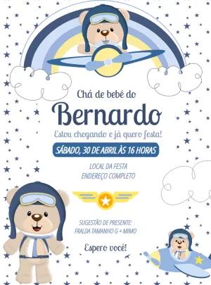 Convite Chá de Bebê Ursinho Aviador para Editar Online