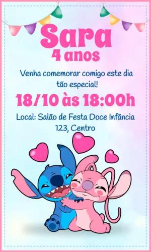 Convite Aniversário Stitch e Angel para Editar Online