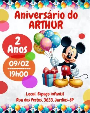 Convite de Aniversário Mickey Mouse para Editar Online