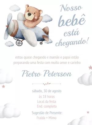 Convite Chá de Bebê Ursinho Aviador para Editar Online