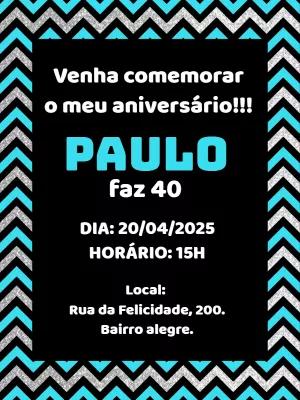 Convite Aniversário Masculino Azul e Prata para Editar Online