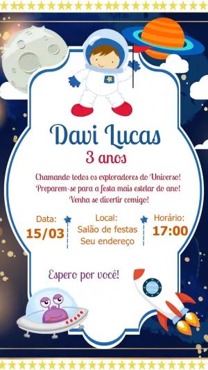 Convite de Aniversário Astronauta Infantil para Editar Online