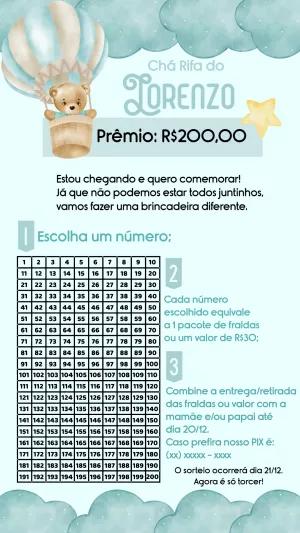 Chá Rifa Ursinho Baloeiro Editável para Enviar Online