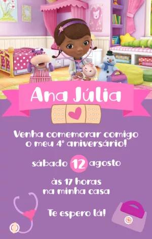 Convite Aniversário Doutora Brinquedo para Editar Online