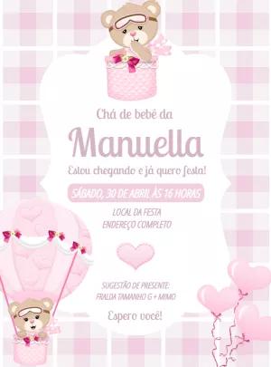 Convite Chá de Bebê Ursinha Baloeira para Editar Online