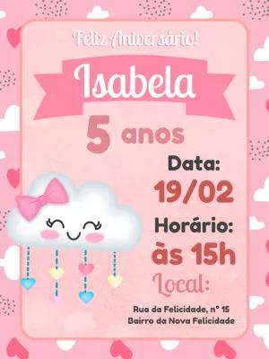 Convite Aniversário Chuva de Amor com Nuvem Fofa para Editar