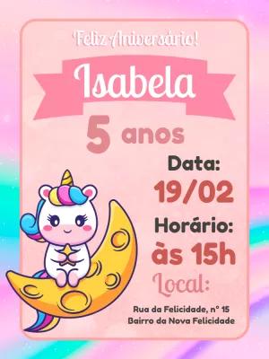 Convite de Aniversário Unicórnio na Lua para Editar Online