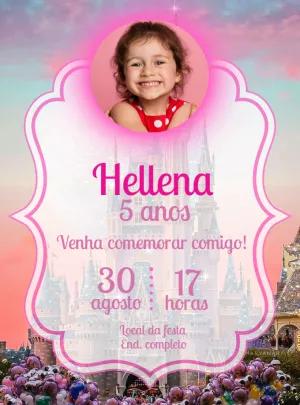 Convite Aniversário Castelo Princesa com Foto para Editar Online