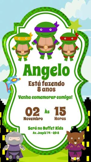 Convite de Aniversário Tartaruga Ninja para Editar Online