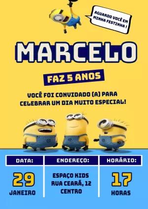Convite de Aniversário dos Minions Editável para Personalizar