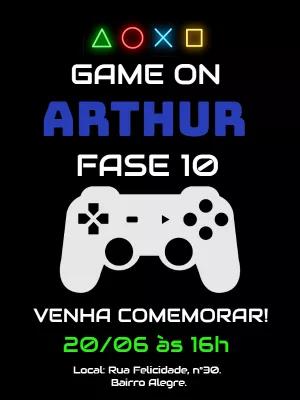 Convite de Aniversário Videogame Estilo PS4 para Editar