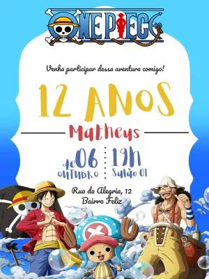Convite de Aniversário One Piece com Personagens para Editar Online
