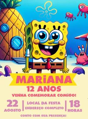 Convite de Aniversário Bob Esponja para Editar Online