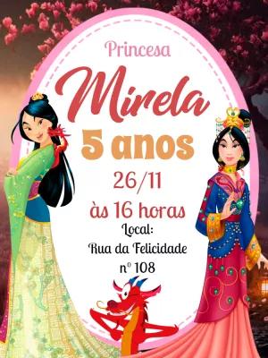 Convite Aniversário Princesa Mulan para Editar Online