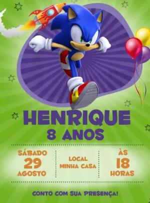 Convite de Aniversário Sonic Editável Online para Imprimir
