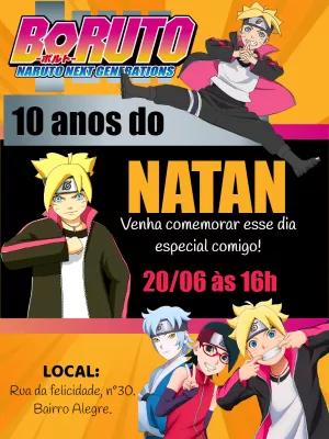 Convite de Aniversário Boruto com Personagens para Editar Online