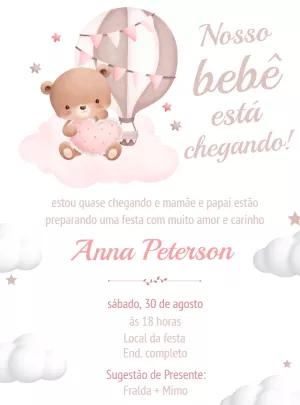 Convite Chá de Bebê Ursinha Baloeira para Editar Online