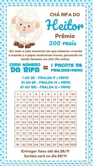 Convite Chá Rifa Ovelhinha Azul para Editar Online e Imprimir