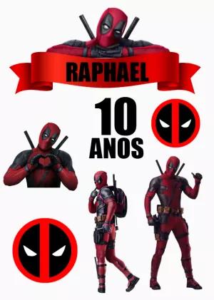Topo de Bolo Deadpool Aniversário para Editar e Imprimir