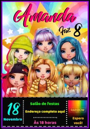 Convite de Aniversário Rainbow High com Personagens para Editar