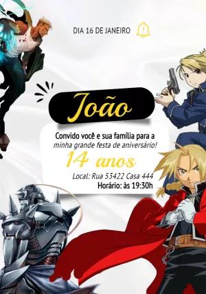 Convite de Aniversário Fullmetal Alchemist para Editar Online