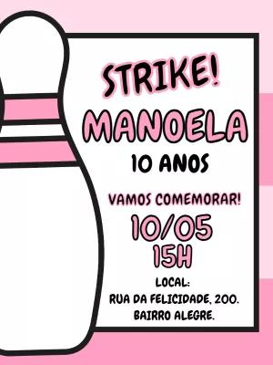 Convite de Aniversário Boliche Rosa para Editar Online