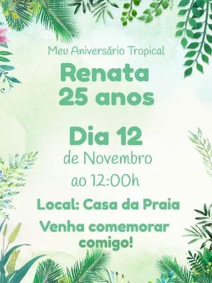 Convite de Aniversário Tropical com Folhagens para Editar Online